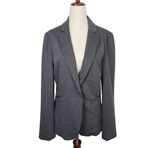 Audrey & Celine Womens Medium Charcoal Gray Single Button Knit Blazer Jacket